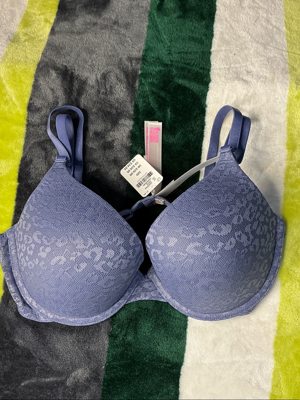 PINK Victoria's Secret LavenderBlue Leopard T-Shirt Bra NWT 32-D